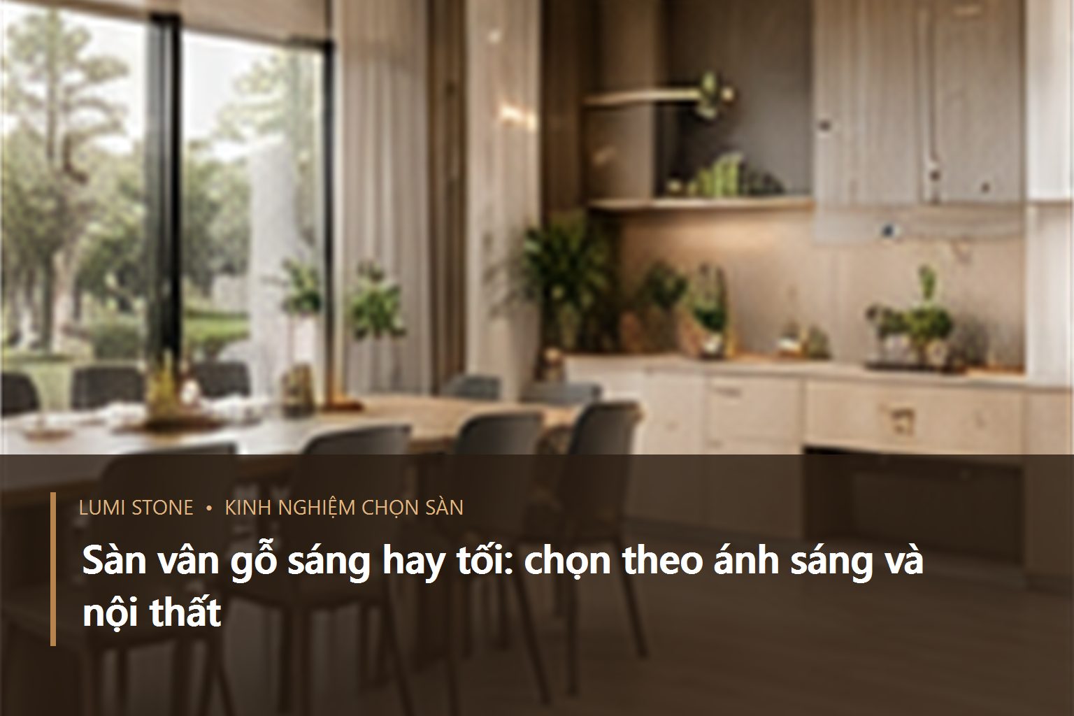 Mẫu sàn SPC vân gỗ sáng và nâu tối đặt cạnh bảng màu tường cùng vật liệu nội thất